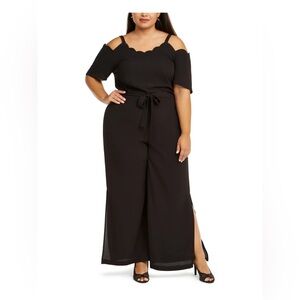 Monteau Black Off-Shoulder Wide Leg Jumpsuit